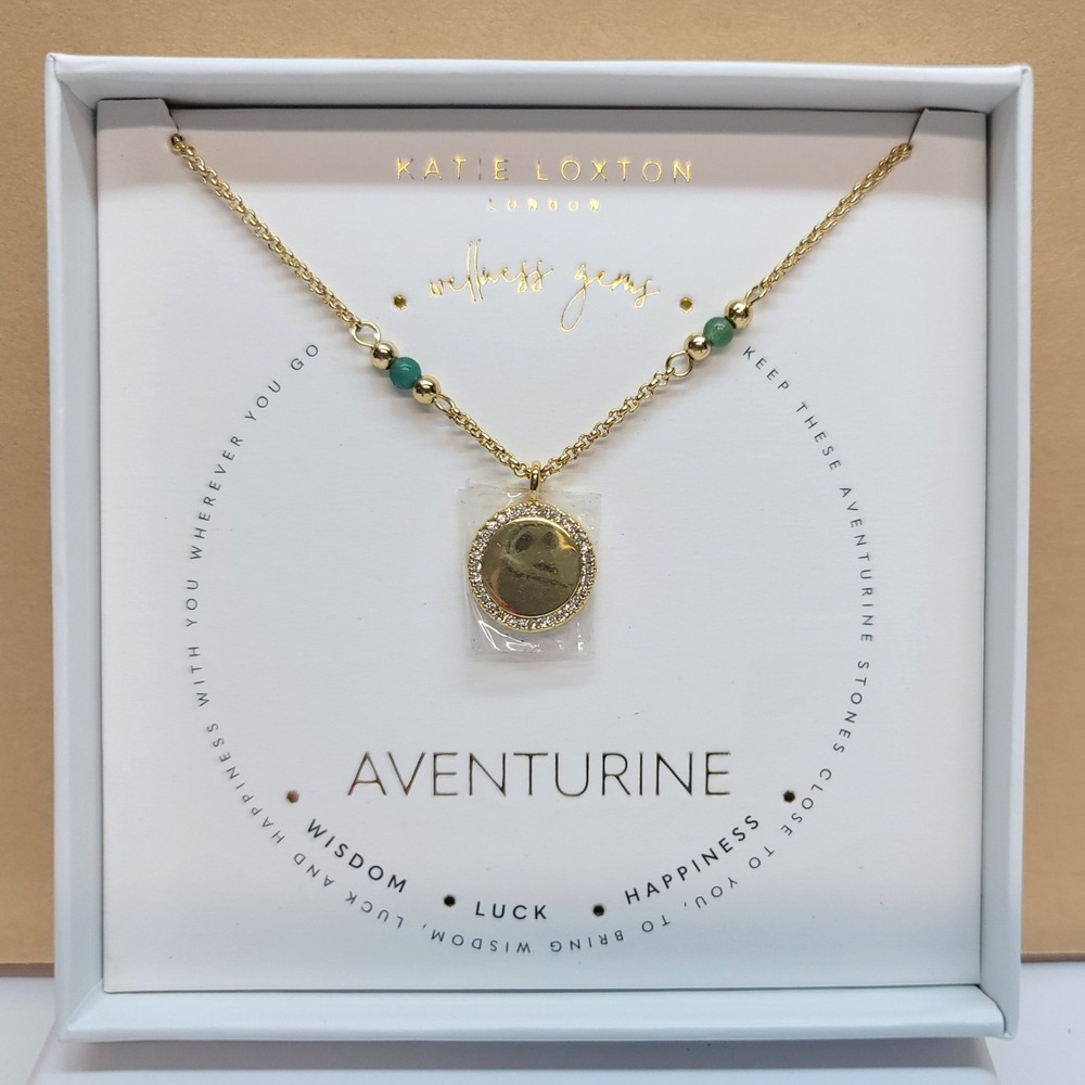 Katie Loxton London Aventurine Wellness Gems Gold Plated 18" Necklace KLJ3847